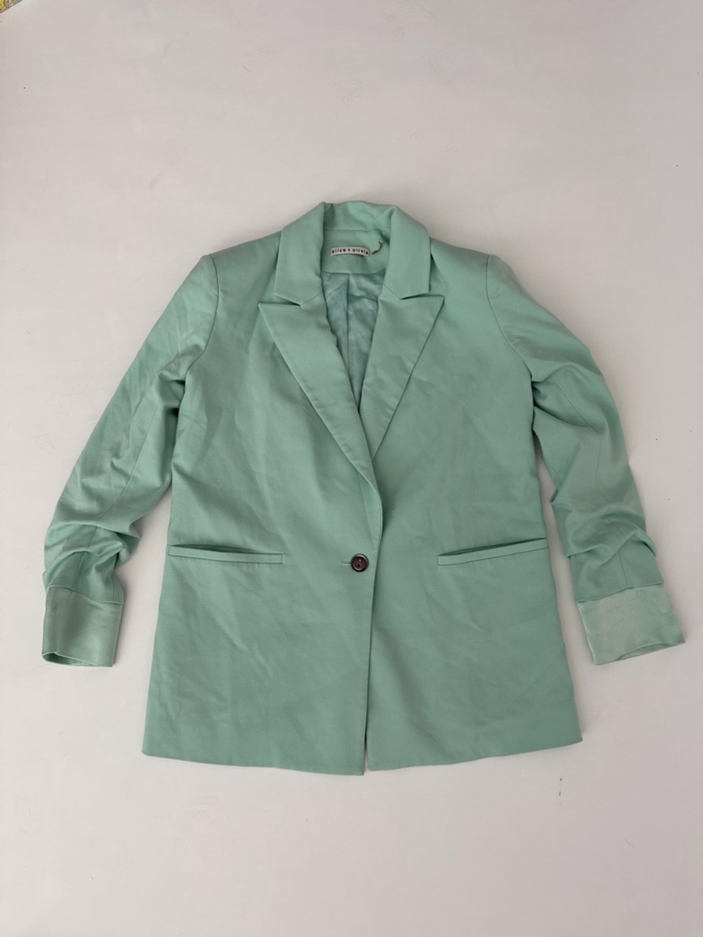 Alice + Olivia Mint Green Women's Oversized Blazer Jacket with rushed sleeves XS - Picture 3 of 12